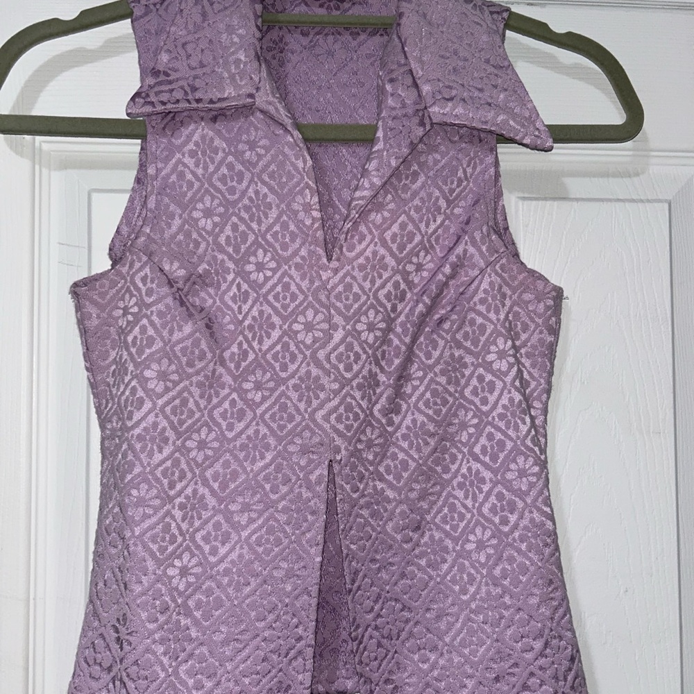 Vintage Younique Purple Fitted Blouse with Notched Collar size M